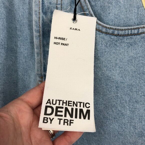 🆕 ZARA Hi Rise Hot Pant Denim Short Yellow Tuxedo Stripe NWT - Picture 6 of 7